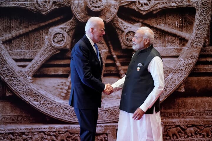 9月、インドで行われたG20にて。バイデン大統領とモディ首相。