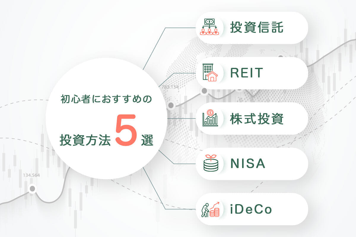 初心者におすすめの投資方法５選（投資信託、 REIT、株式投資、NISA、iDeCo）