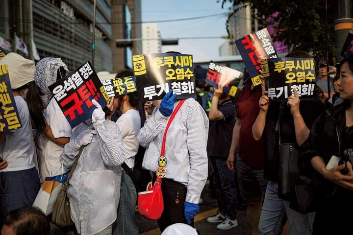 処理水放出に抗議する韓国ソウルでのデモ
