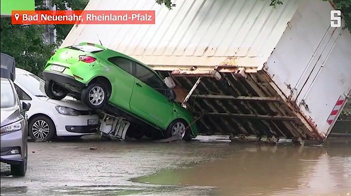 記録的な豪雨により洪水が発生したドイツ西部のようす