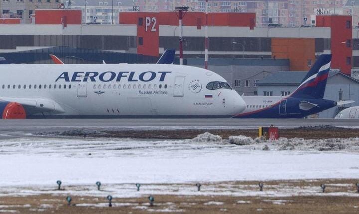 モスクワに駐機されたアエロフロートの航空機