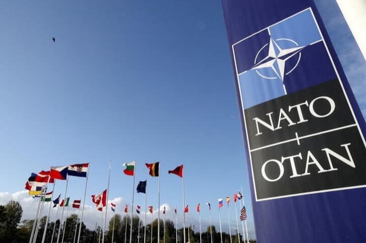 NATOのロゴと加盟国の国旗