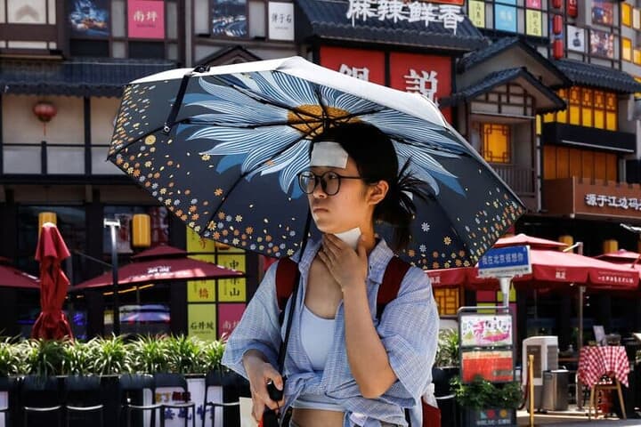日傘で涼を取る女性