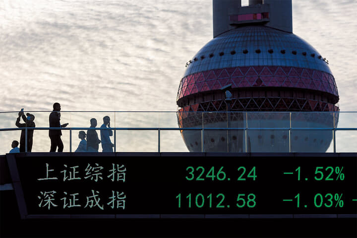 上海の株価電光掲示板