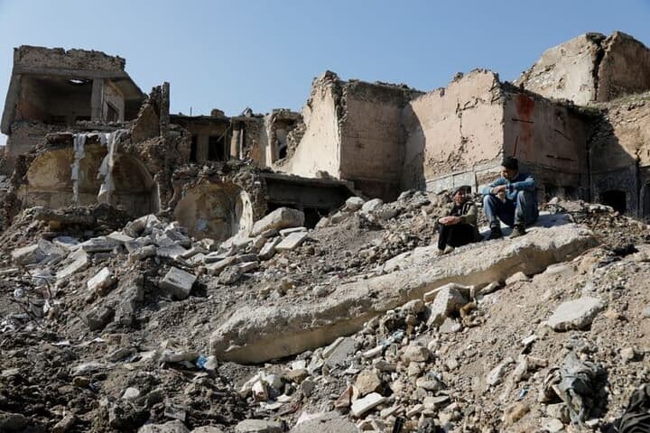 ISとの戦闘で破壊されたイラクのモスルの町並み
