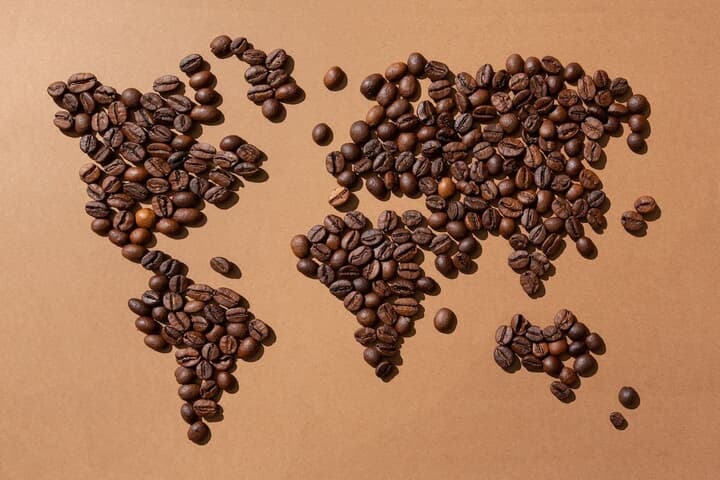コーヒー豆でできた世界地図